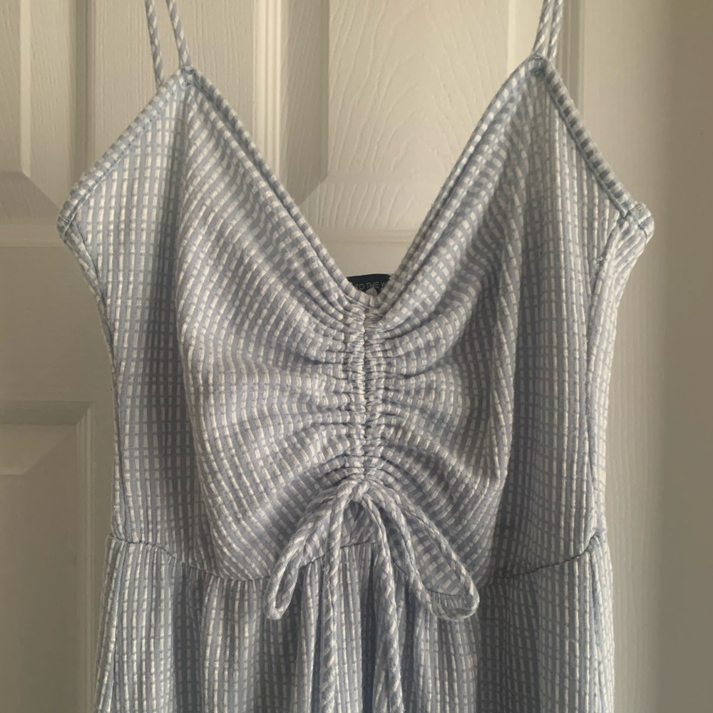 Caution To The Wind Light Blue and White Striped Midi Dress